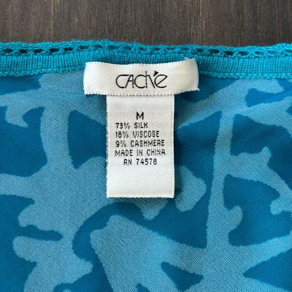 Vtg Cache Silk Cashmere Long Sleeve Shirt Blue Sheer Lace Velvet Blouse Medium - Picture 5 of 9